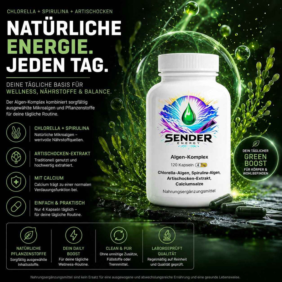 Algen-Komplex Nahrungsergänzung für Gesundheit und Wohlbefinden - Natürliche Ernährungslösung - SENDER ENERGY