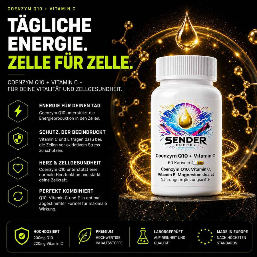 Coenzym Q10 mit Vitamin C - Natürliche Unterstützung für Energie & Gesundheit - SENDER ENERGY