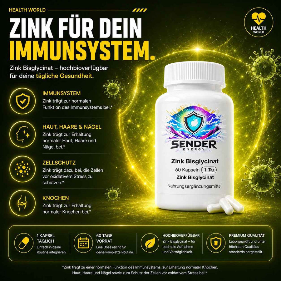Zink Bisglycinat Kapseln für optimale Gesundheit und Vitalität - SENDER ENERGY