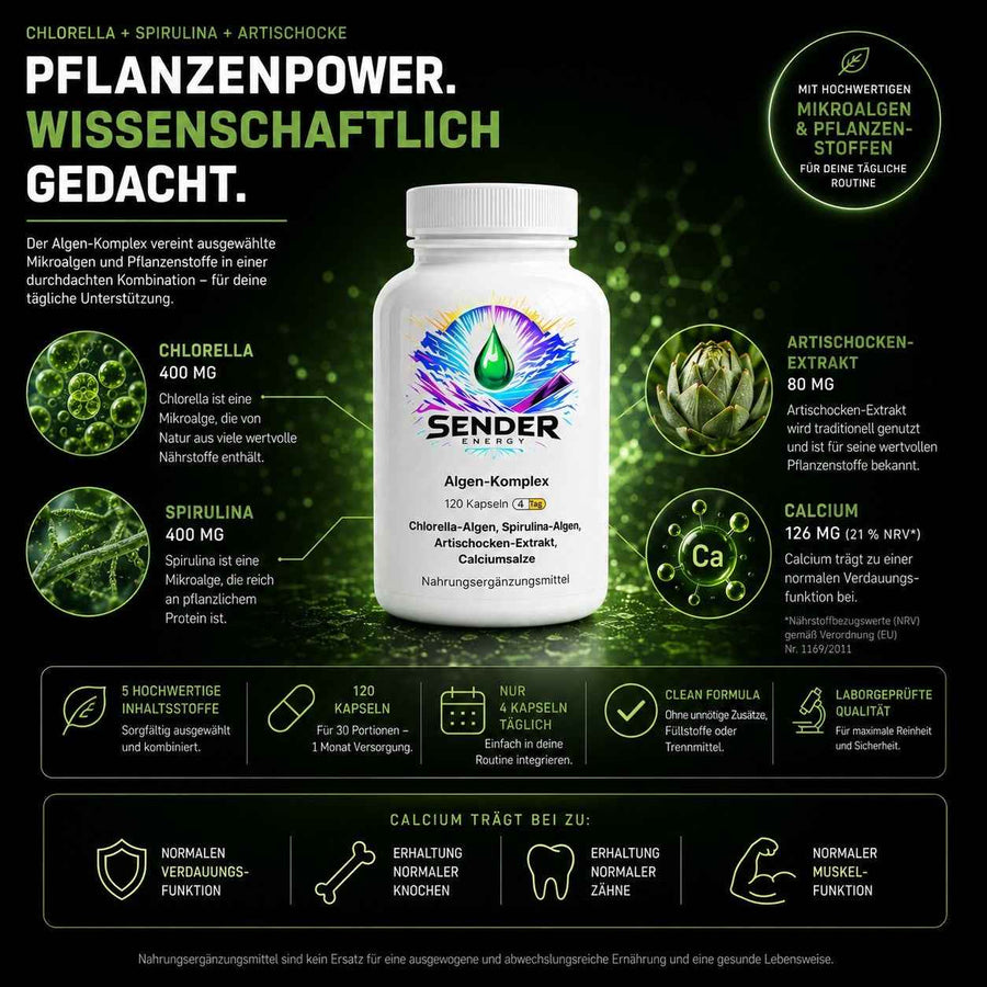 Algen-Komplex Nahrungsergänzung für Gesundheit und Wohlbefinden - Natürliche Ernährungslösung - SENDER ENERGY
