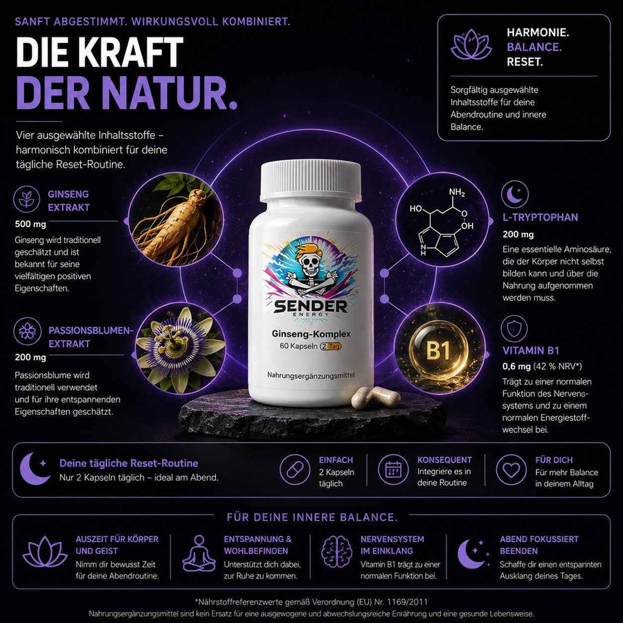 Ginseng-Komplex - Hochwertige Ginseng Ergänzung für mehr Balance und Stabilität - SENDER ENERGY