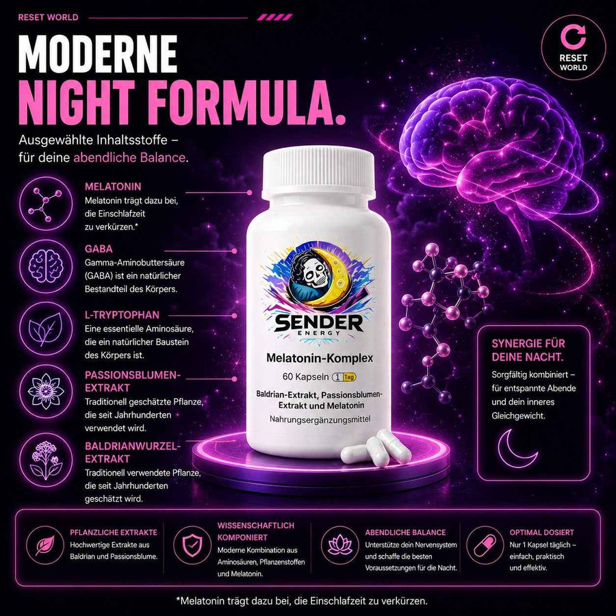 Melatonin zur Schlafverbesserung: Melatonin-Komplex für besseren Schlaf und Entspannung - SENDER ENERGY