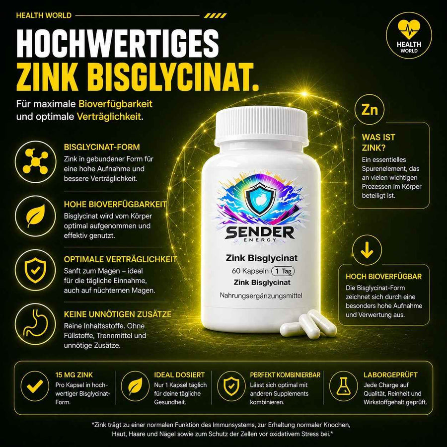 Zink Bisglycinat Kapseln für optimale Gesundheit und Vitalität - SENDER ENERGY
