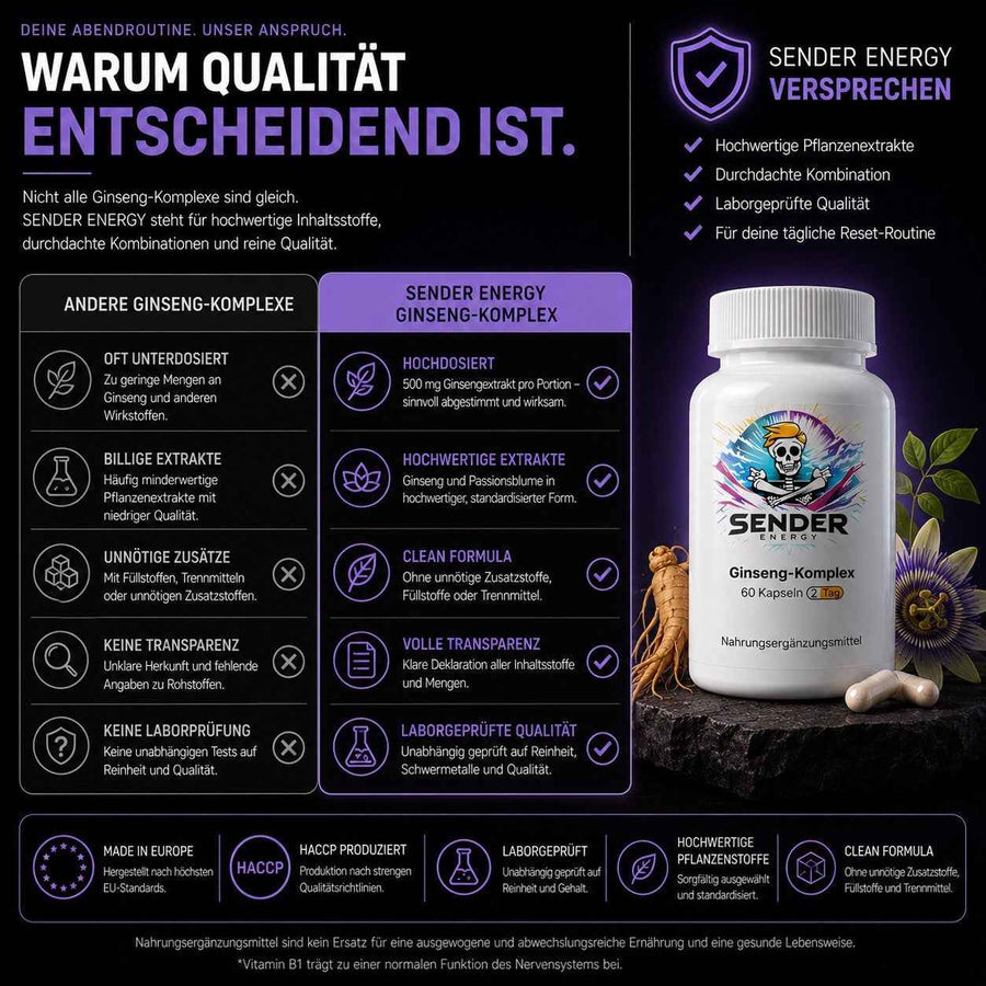 Ginseng-Komplex - Hochwertige Ginseng Ergänzung für mehr Balance und Stabilität - SENDER ENERGY