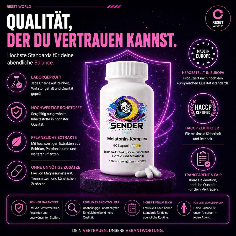 Melatonin zur Schlafverbesserung: Melatonin-Komplex für besseren Schlaf und Entspannung - SENDER ENERGY