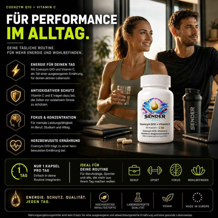 Coenzym Q10 mit Vitamin C - Natürliche Unterstützung für Energie & Gesundheit - SENDER ENERGY