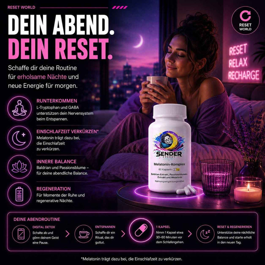 Melatonin zur Schlafverbesserung: Melatonin-Komplex für besseren Schlaf und Entspannung - SENDER ENERGY