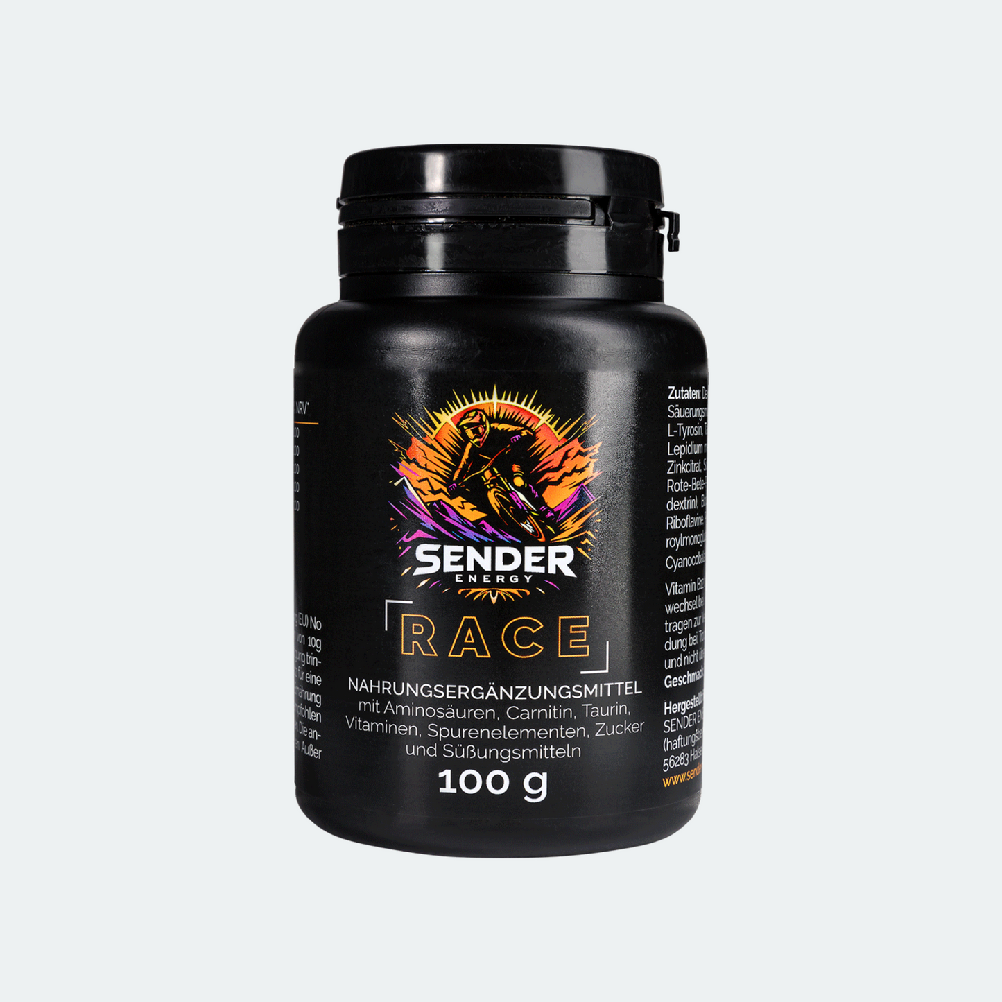 SENDER ENERGY RACE: Vegan, koffeinfrei und perfekt für nachhaltige Performance. Ideal für Downhill und Mountainbike-Enthusiasten