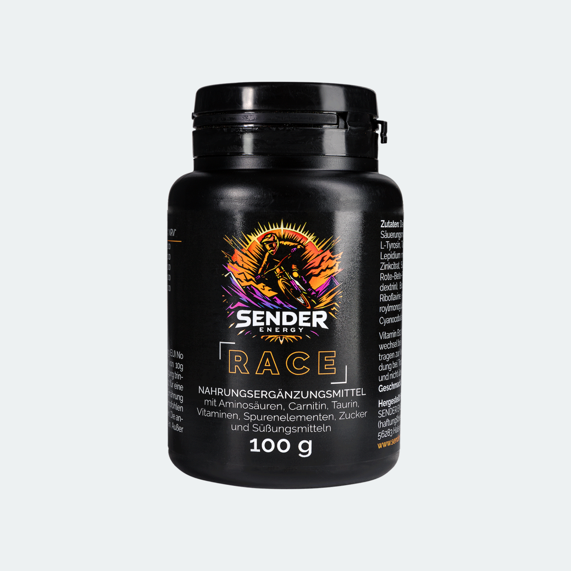 SENDER ENERGY RACE: Vegan, koffeinfrei und perfekt für nachhaltige Performance. Ideal für Downhill und Mountainbike-Enthusiasten