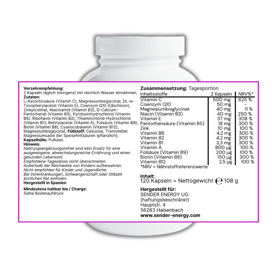 Multivitamin-Komplex als hochwertiges Multivitaminpräparat für Ihre Gesundheit - SENDER ENERGY