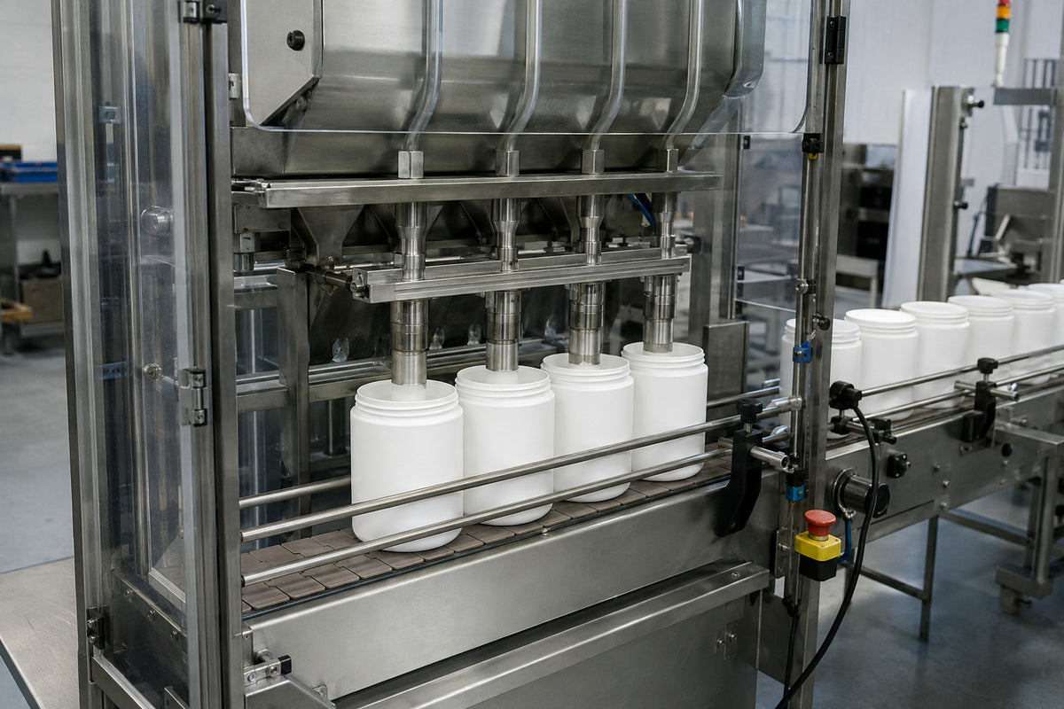 Weiße SENDER Dosen auf einer Abfüllanlage in der Produktion